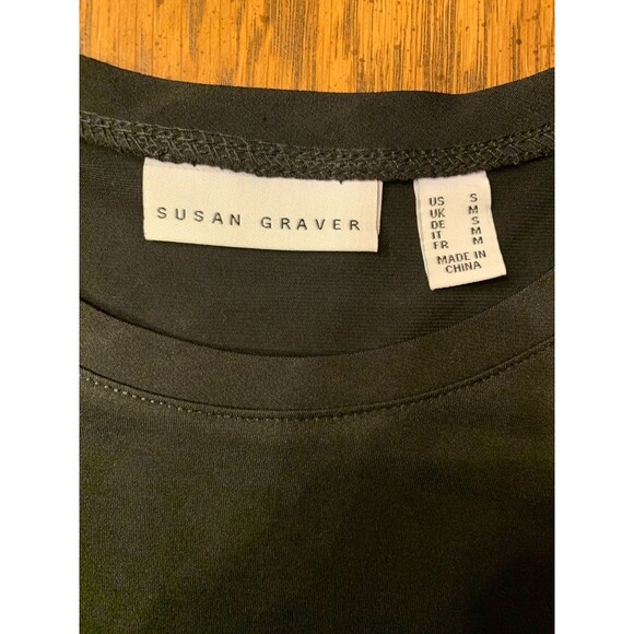 Susan Graver Liquid Knit Black Top Shirt Rouched Sleeves Capsule Wardrobe Small - Picture 2 of 12